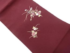 縮緬地花葉模様刺繍名古屋帯